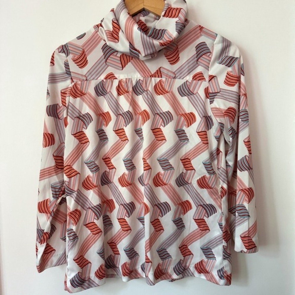 Vintage 70s Mod Turtleneck Top Womens M Twee Groovy Dopamine Retro Funky Pattern